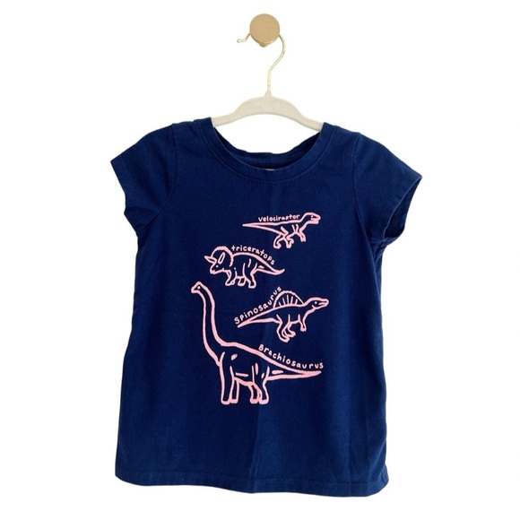 ⚡️4/$20⚡️Cat & Jack Kids Girls 2T Navy Blue & Light Pink Dinosaur Graphic Tee - Picture 1 of 4